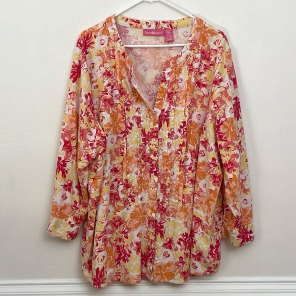 Woman Within Linen Blend Blouse Top Women's 2X Vibrant Watermelon Print